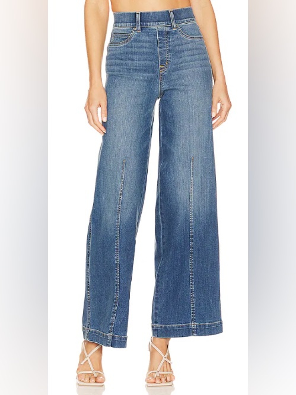 SPANX Women's Seamed Front Wide-Leg Pull-On Jeans Vintage Indigo Blue Size XL